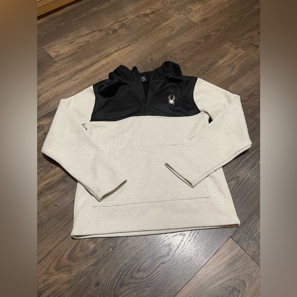 Spyder quarter zip two tone hoodie. Black/Oatmeal. Men’s large. - Picture 1 of 3